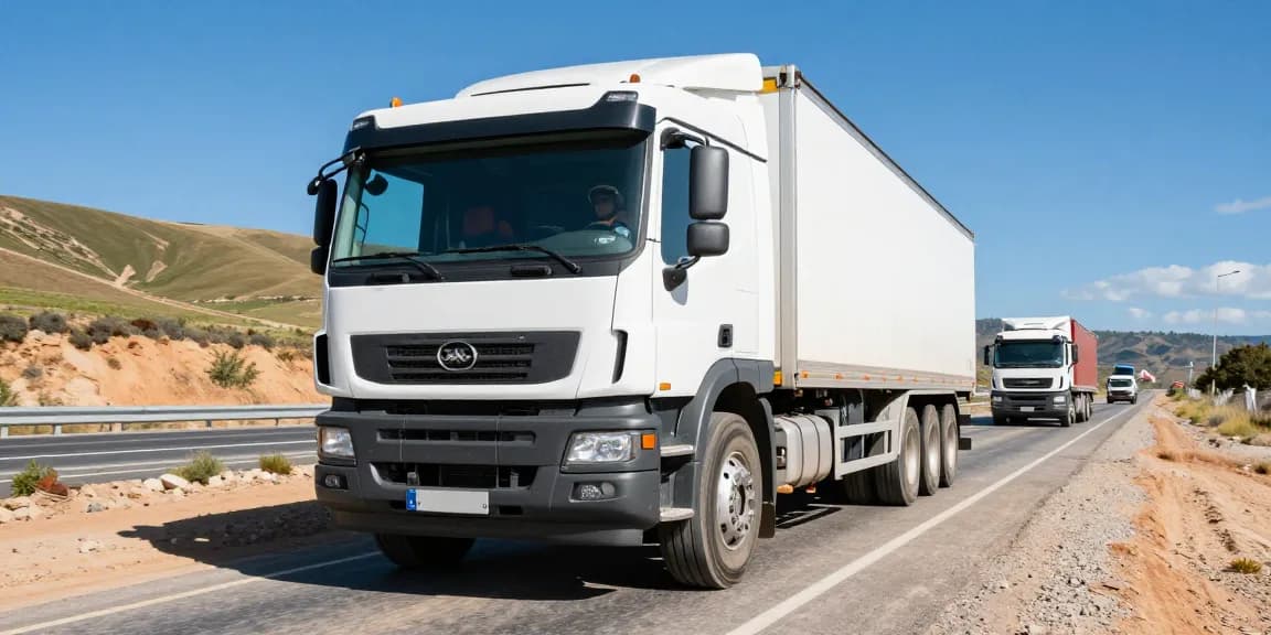 Commercial truck showcasing performance with Double Coin RR99 tires on mixed terrain road.